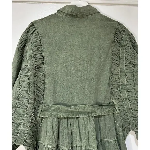 Free People Hampton Belted Mini Dress Crystal Kelp Cotton Size Medium NWOT Chic Mini